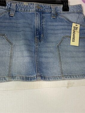 No Boundaries Light Blue Denim Mini Skirt with Front Panel Pockets